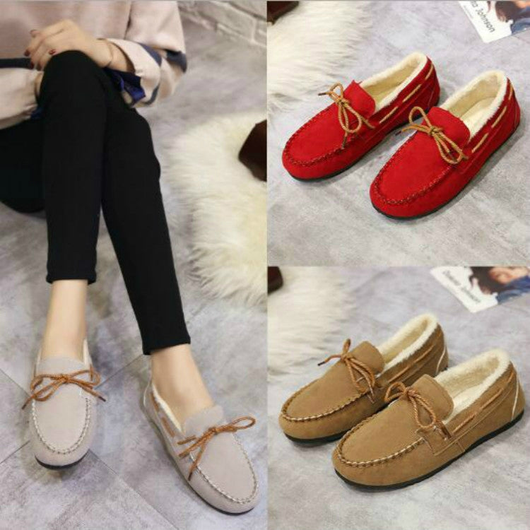 Solid Color Velvet Warm Female Flat Cotton Non-slip Shoes