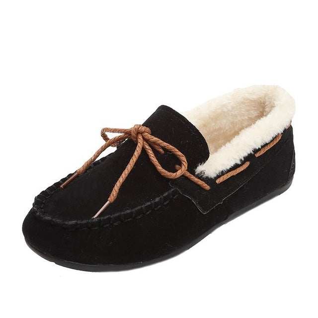 Solid Color Velvet Warm Female Flat Cotton Non-slip Shoes Reluova