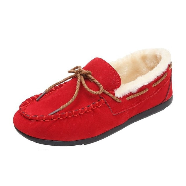 Solid Color Velvet Warm Female Flat Cotton Non-slip Shoes Reluova