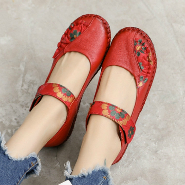 Flower Round Toe Soft Bottom Vintage Leather Flat Shoes, Series 2 Reluova