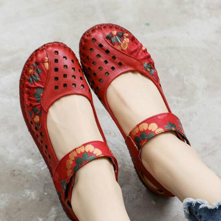 Flower Round Toe Soft Bottom Vintage Leather Flat Shoes, Series 1