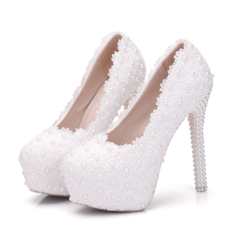 Pearl Lace Wedding Shoes Stiletto Women High Heels