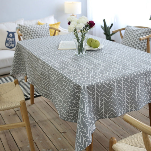 Literary Fresh Geometric Cotton Linen Tablecloth Gray Arrow Rectangular Coffee Table Cloth Desk Cloth My Store