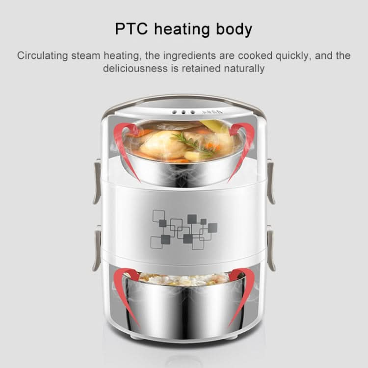 Yoice 220V Multi-function Electric Lunch Box Three-layer Stainless Steel Inner Rice Cooker, CN Plug