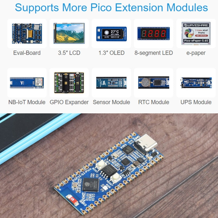 Waveshare ESP32-S3 Microcontroller, 2.4 GHz Wi-Fi Development Board Dual-core Processor