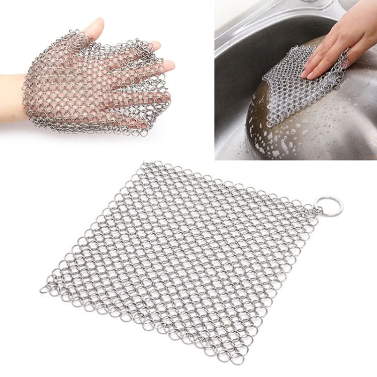 Stainless Steel Square Cast Iron Cleaner Pot Brush Scrubber Home Cookware Kitchen Cleaning Tool - Reluova