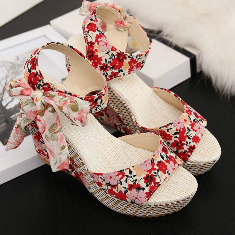 Bohemian Thick-Bottomed Fish Mouth Wedge With High-Heeled Flowers Wild Women's Shoes