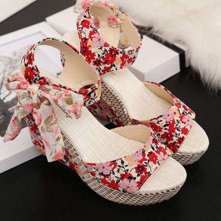 Bohemian Thick-Bottomed Fish Mouth Wedge With High-Heeled Flowers Wild Women's Shoes