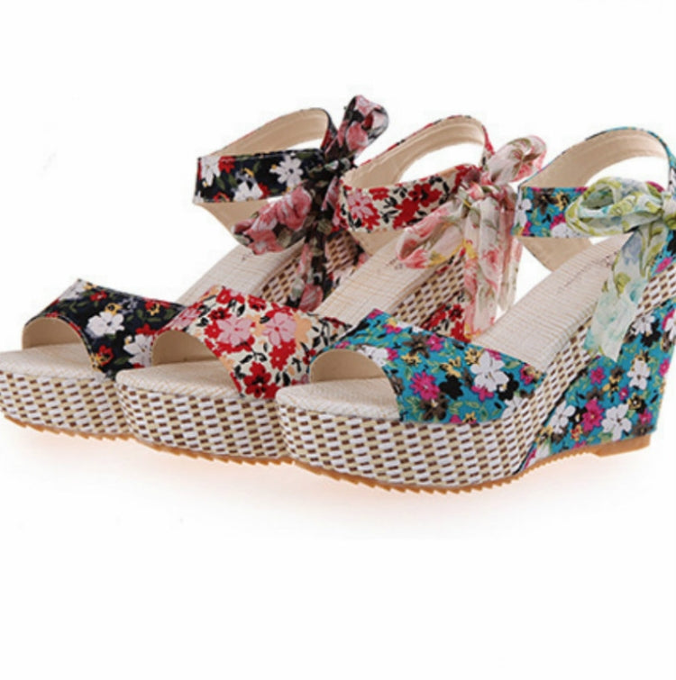 Bohemian Thick-Bottomed Fish Mouth Wedge With High-Heeled Flowers Wild Women's Shoes Reluova