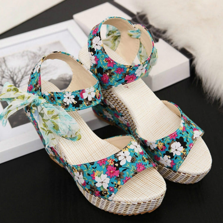 Bohemian Thick-Bottomed Fish Mouth Wedge With High-Heeled Flowers Wild Women's Shoes