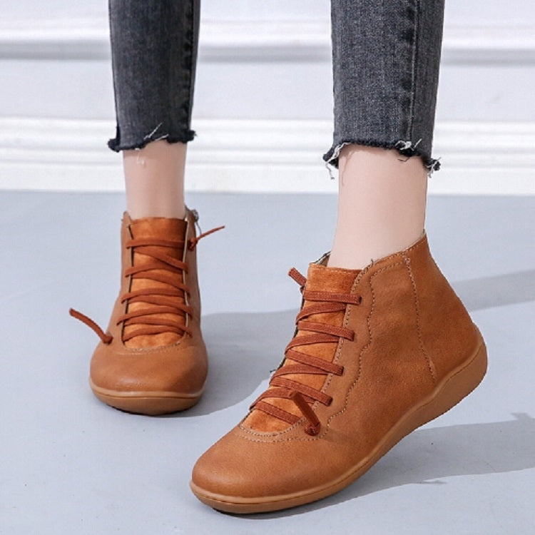 PU Boots Lace-Up Retro Flat Women Boots Reluova