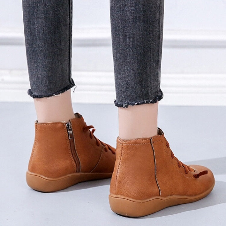 PU Boots Lace-Up Retro Flat Women Boots