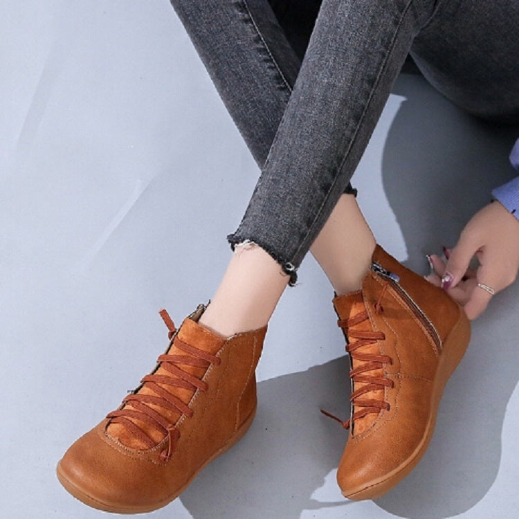 PU Boots Lace-Up Retro Flat Women Boots