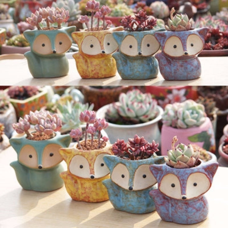 Ceramic Fleshy Flower Pot Succulent Thumb Pot Fox Flower Pot, Random Color Delivery (Without Plants) My Store