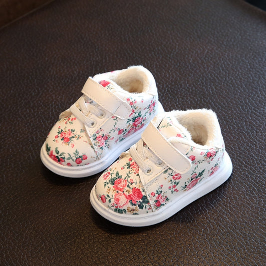 Winter Print Flower PU Leather Infant Warm Snow Boots