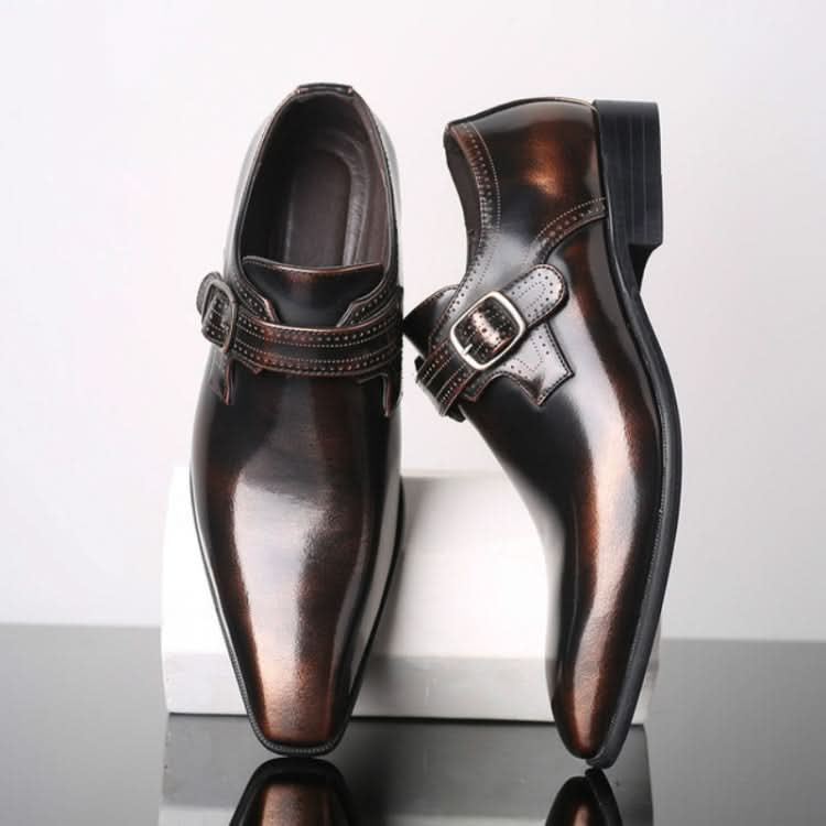 Pointed British Style Men Leather Shoes Buckle Low Heel Shoes Reluova