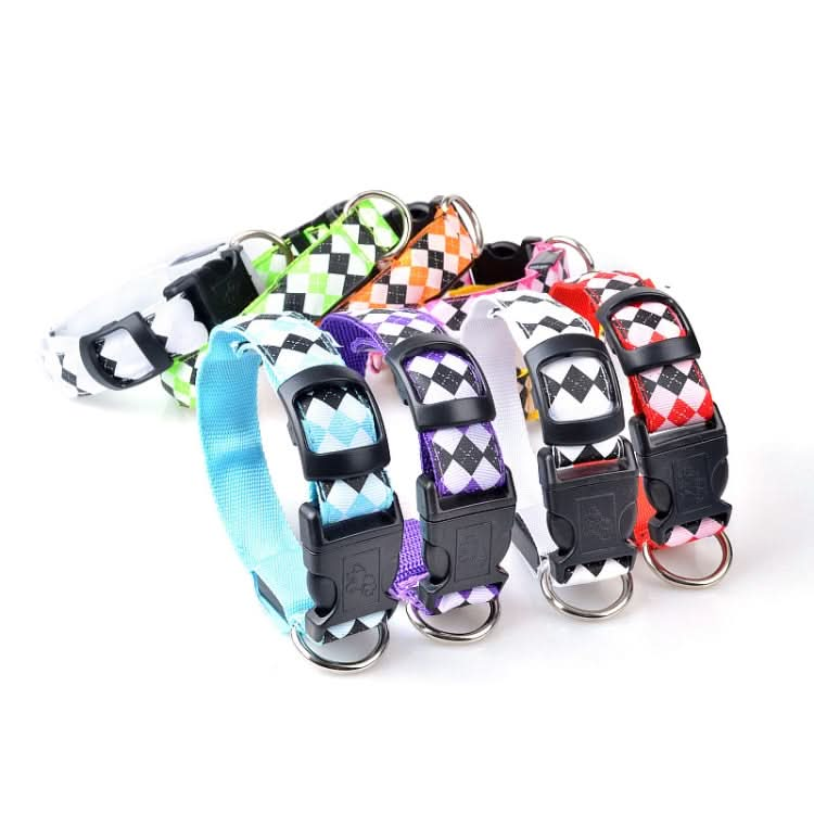 Plaid Pattern Rechargeable LED Glow Light Leads Pet Dog Collar for Small Medium Dogs - Reluova