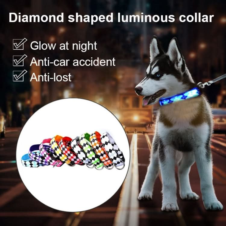 Plaid Pattern Rechargeable LED Glow Light Leads Pet Dog Collar for Small Medium Dogs - Reluova