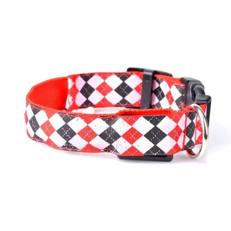 Plaid Pattern Rechargeable LED Glow Light Leads Pet Dog Collar for Small Medium Dogs - Reluova