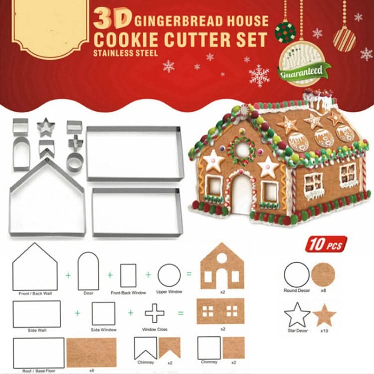 10 in 1 3D Stainless Steel Biscuit Mold Christmas Gingerbread House Baking Tools - Reluova