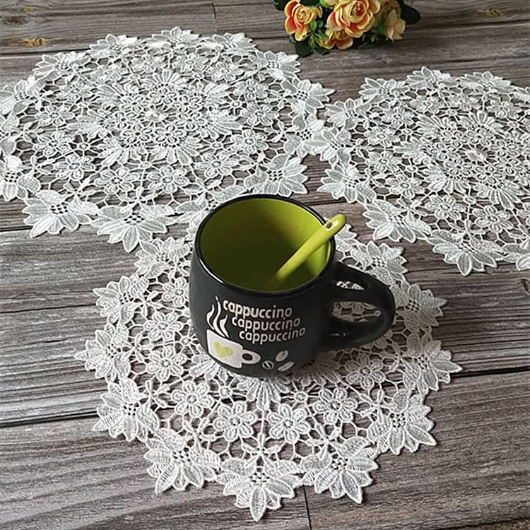 White lace embroidered placemat vase placemat placemat kitchen coffee table decorative pad - Reluova