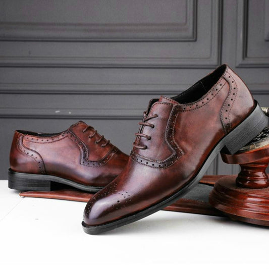 Male Autumn Top-grain Leather Pointed Business Dress Shoes