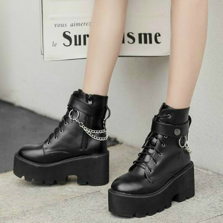 Platform - Soled Martin Boots Side Zipper Handsome Ankle Boots