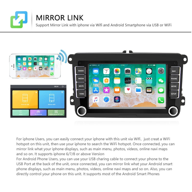 A3040 For Volkswagen 7-inch 2+32G Android Car Navigation Central Control Large Screen Player With Wireless CarPlay