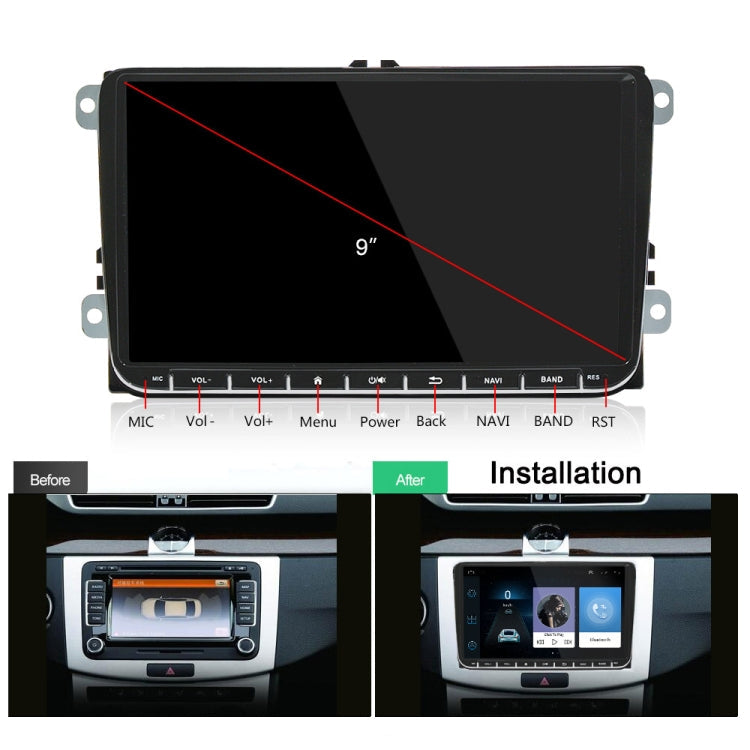 A3041 For Volkswagen 2+64G 9-inch Central Control Large Screen With Carplay Car Android10.0 Navigator Player, Style:Standard