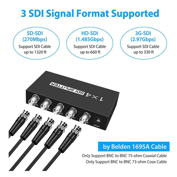 1 In 4 Out SD-SDI / HD-SDI / 3G-SDI Distribution Amplifier Video SDI Splitter