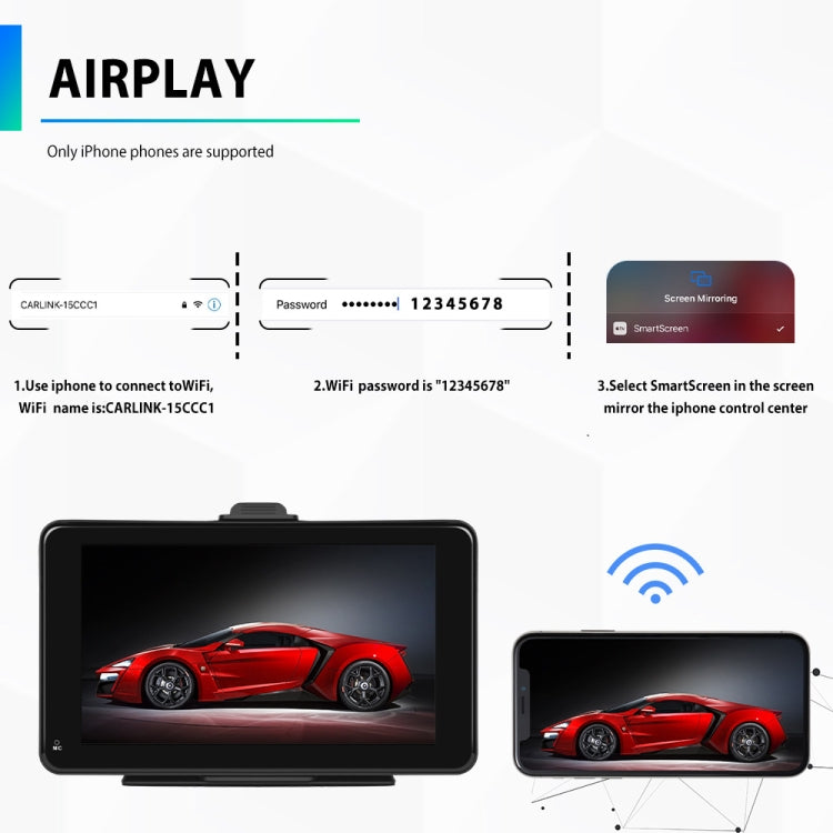 A3135 7 Inch HD Wired Smart Screen With Wireless CarPlay + Android Auto + Android