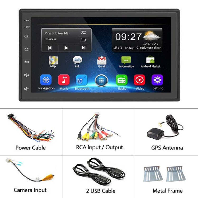 A2222KT 7 Inch Android Navigation WiFi Version 2+64G GPS Bluetooth 2.5D Screen Car Central Control MP5 Player, Style:Standard