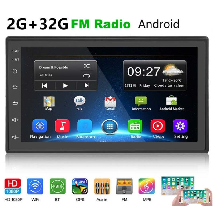 A2222KT 7 Inch Android Navigation WiFi Version 2+64G GPS Bluetooth 2.5D Screen Car Central Control MP5 Player, Style:Standard-Reluova