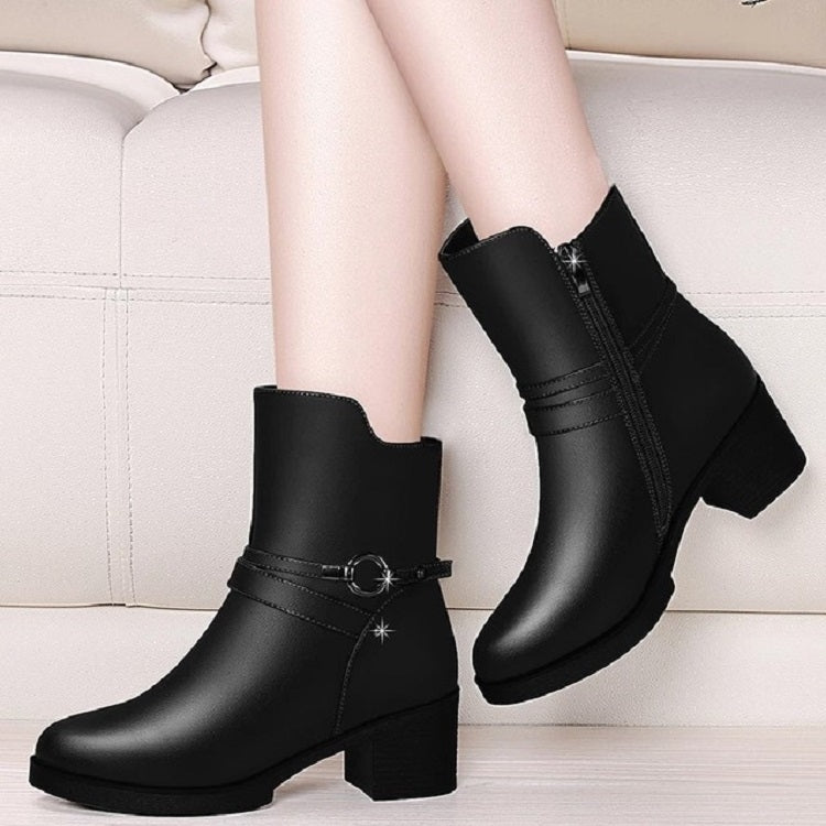 Round Head Boots with Thick Side Zipper Boots and Velvet Boots Reluova