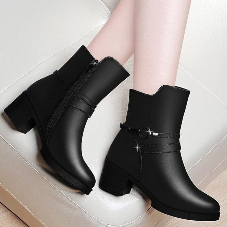 Round Head Boots with Thick Side Zipper Boots and Velvet Boots