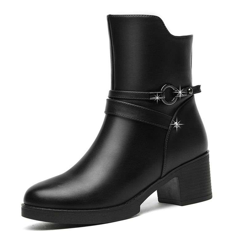 Round Head Boots with Thick Side Zipper Boots and Velvet Boots Reluova