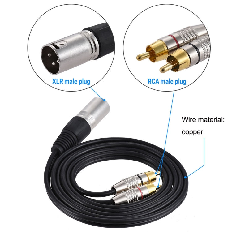 XLR Male To 2RCA Male Plug Stereo Audio Cable, Length: