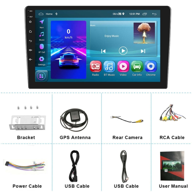 A3196 10 Inch Car Android Large Screen Navigation Central Control Screen 2+64G Player with CarPlay, Style:Standard