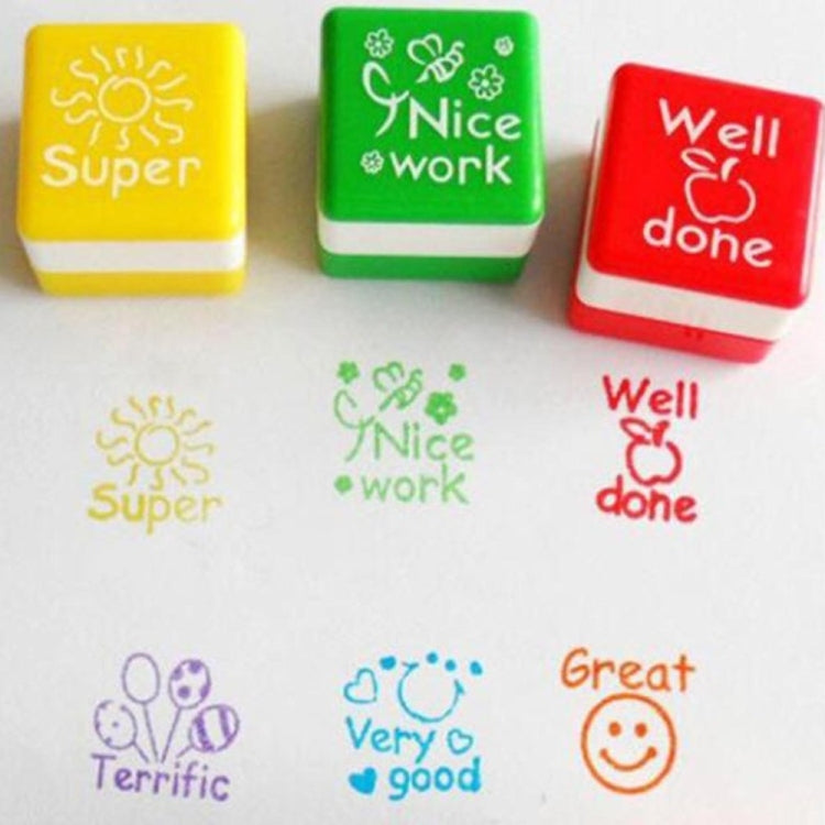 24 PCS / Box Teacher Comments Cartoon Plastic Square Stamps Colorful Pattern Children Toy Stamps My Store