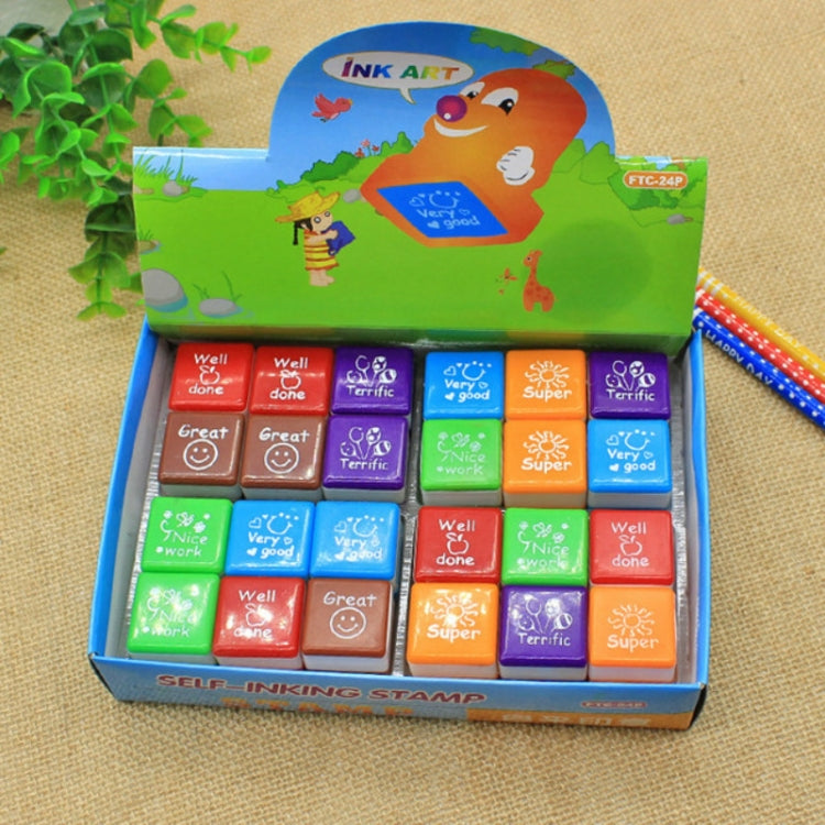 24 PCS / Box Teacher Comments Cartoon Plastic Square Stamps Colorful Pattern Children Toy Stamps My Store