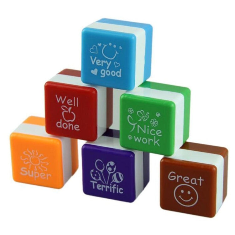 24 PCS / Box Teacher Comments Cartoon Plastic Square Stamps Colorful Pattern Children Toy Stamps My Store