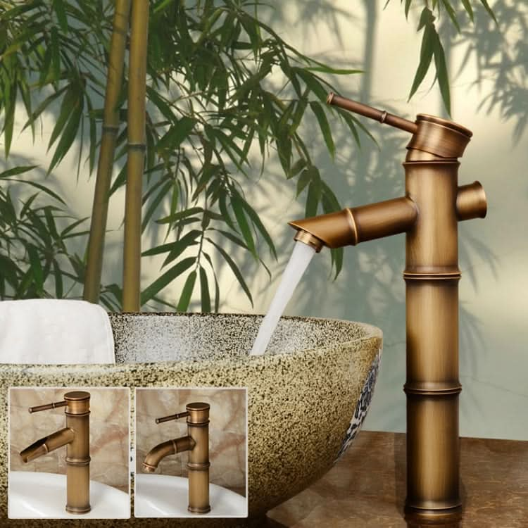 Antique Retro Hot Cold Water Bathroom Counter Basin Bamboo Waterfall Basin Copper Faucet - Reluova