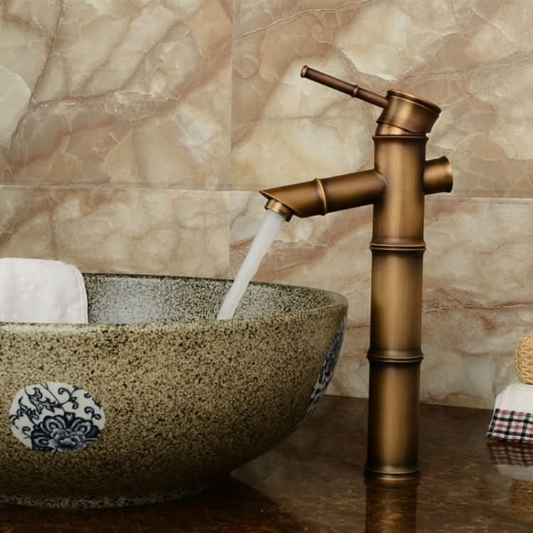 Antique Retro Hot Cold Water Bathroom Counter Basin Bamboo Waterfall Basin Copper Faucet - Reluova