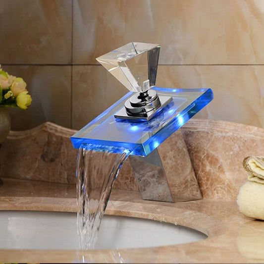 LED Waterfall Faucet Colorful Temperature Control Color-changing Anti-scalding Faucet - Reluova