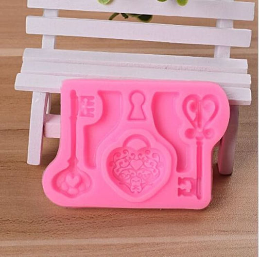 2 PCS Food Love Lock Key Fondant Silicone Mold DIY Baking Cake Decoration Tool-Reluova