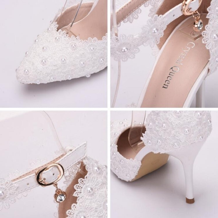 Women Shoes Lace Pearl Princess Pointed Shoes Reluova