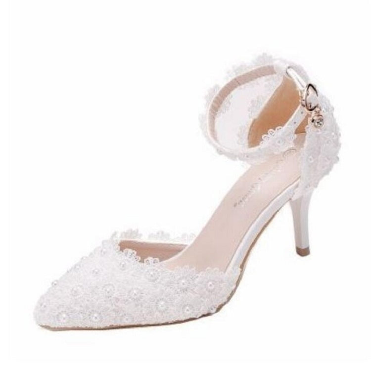 Women Shoes Lace Pearl Princess Pointed Shoes