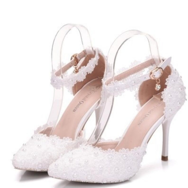 Women Shoes Lace Pearl Princess Pointed Shoes