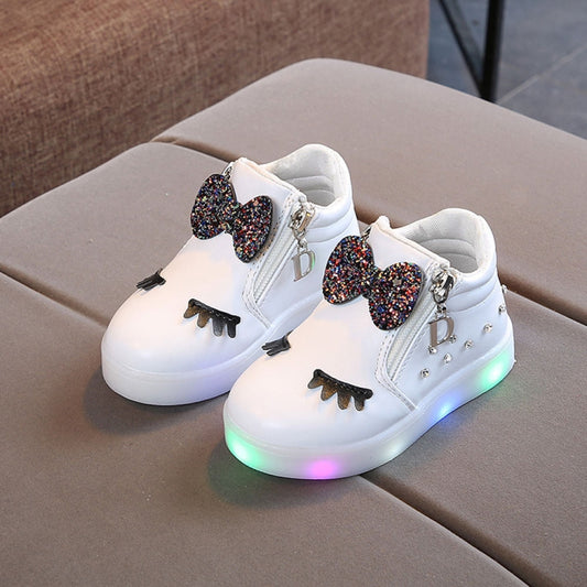 Kids Shoes Baby Infant Girls Eyelash Crystal Bowknot LED Luminous Boots Shoes Sneakers, Series 2