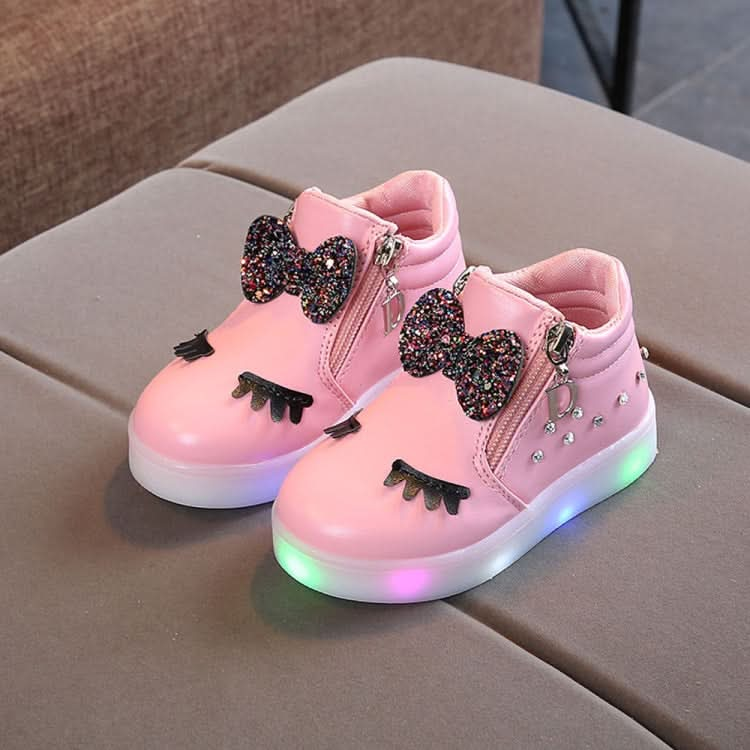 Kids Shoes Baby Infant Girls Eyelash Crystal Bowknot LED Luminous Boots Shoes Sneakers, Series 2 Reluova